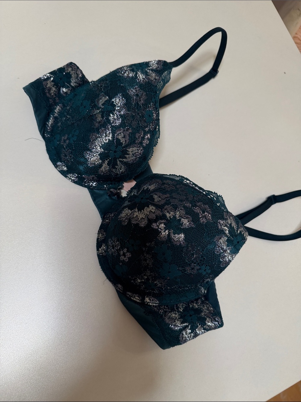 Victoria's Secret Teal Lace T-Shirt Bra with Metallic Accents